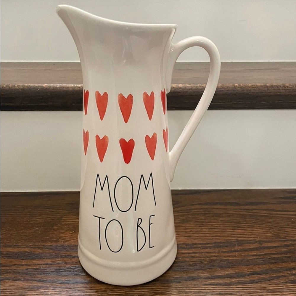 RAE DUNN RED WATERCOLOR HEARTS "MOM TO BE” PITCHER